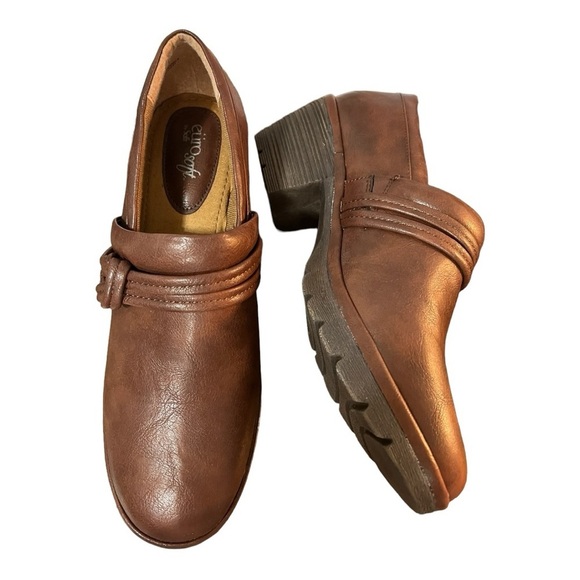Euro Soft Tarra Brown Vegan Chunky Heeled Slip-On Shoes Size 11 - Picture 1 of 9